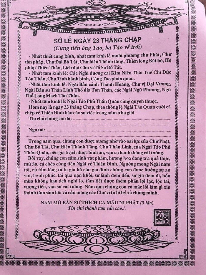Mâm cúng ông Công ông Táo ngày 23 tháng Chạp đầy đủ