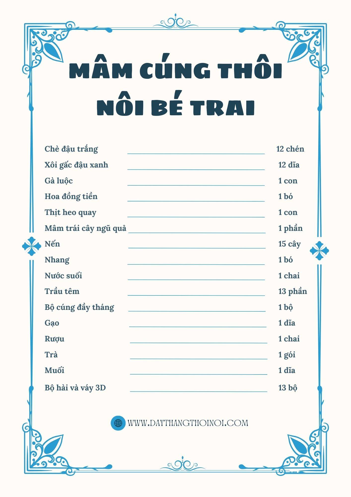 Mâm cúng thôi nôi bé trai đầy đủ và trang trọng
