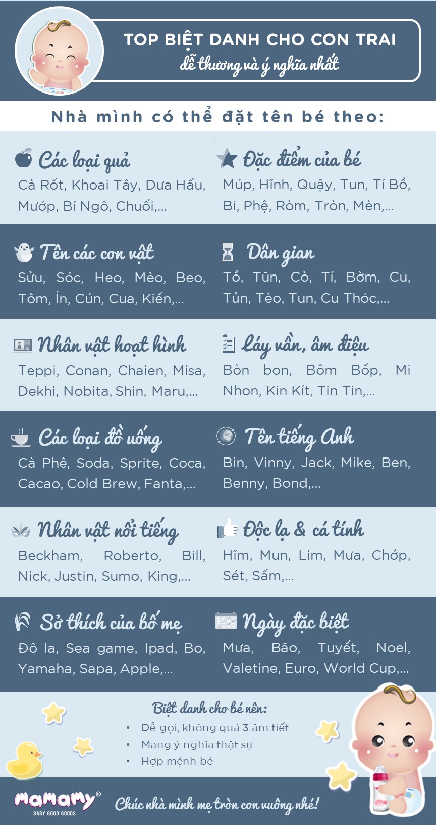 Tên nickname hay cho bé trai sinh năm 2026