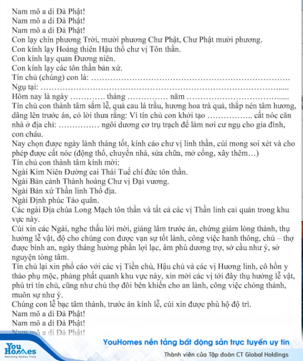 Bài cúng cất nóc nhà đúng chuẩn phong thủy