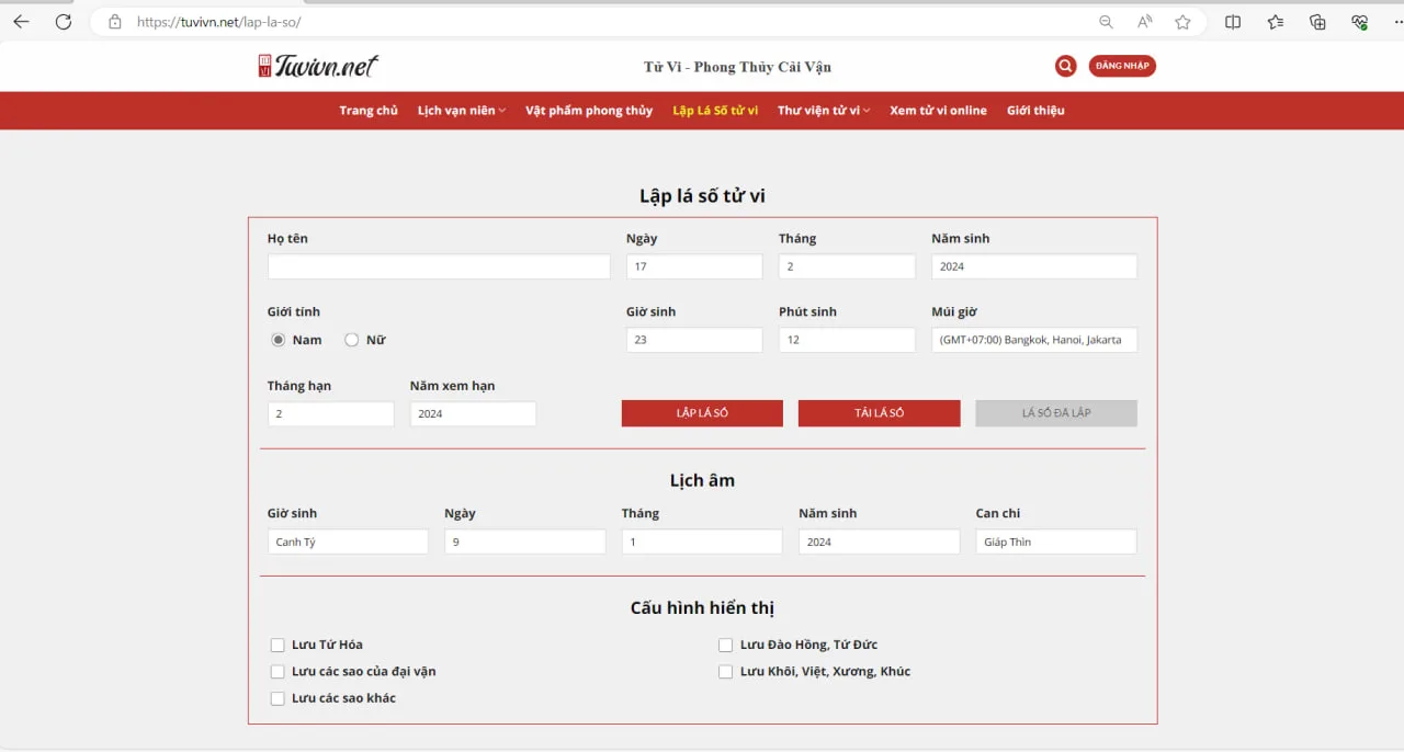 Lá số tử vi online xem vận mệnh miễn phí