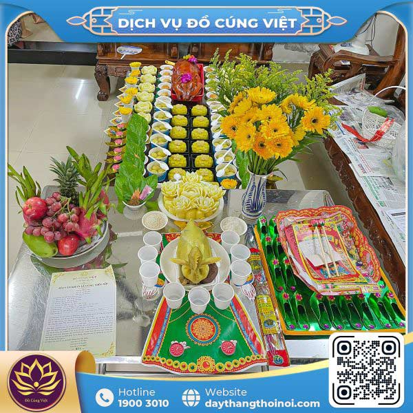 Mâm cúng thôi nôi bé gái đầy đủ và trang trọng