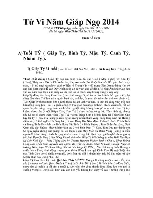 Tổng quan tử vi Giáp Ngọ 2014