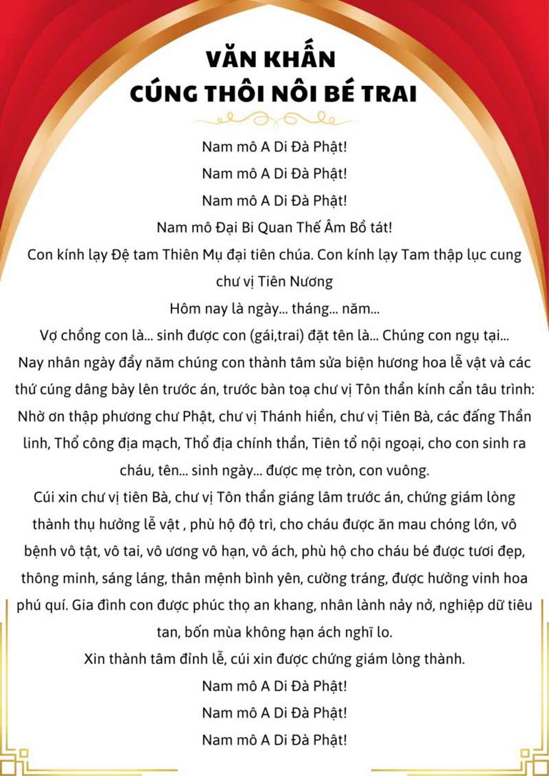 Bài cúng thôi nôi bé trai đầy đủ và đúng chuẩn