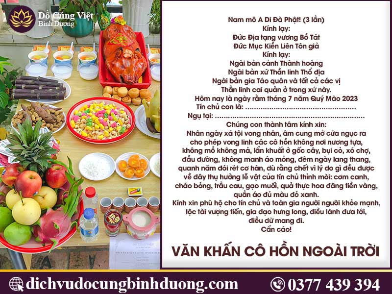 Mâm lễ cúng cô hồn rằm tháng 7 ngoài trời