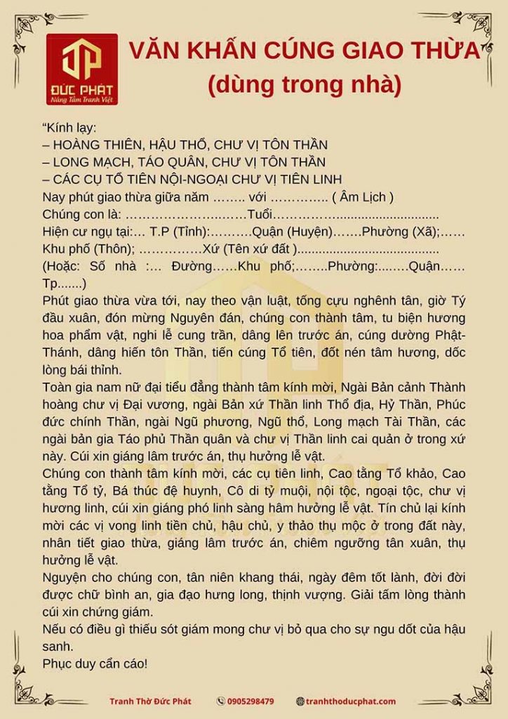 Bài khấn cúng giao thừa trong nhà chuẩn nhất