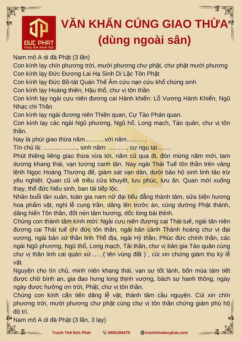 Bài cúng giao thừa trong nhà chuẩn nhất