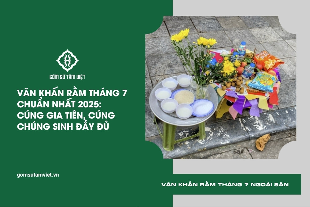 Mâm lễ cúng rằm tháng 7 ngoài sân đầy đủ