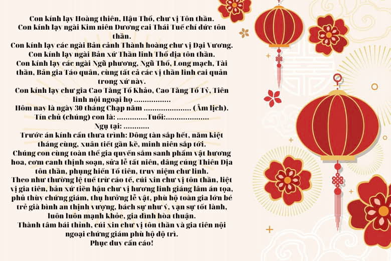 Mâm cúng tất niên cuối năm đầy đủ chi tiết