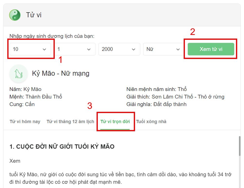Hình minh họa tử vi trọn đời chi tiết