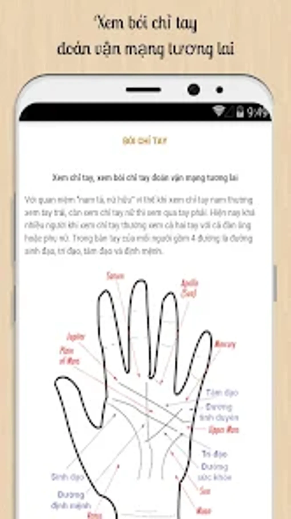 Giao diện ứng dụng xem bói chỉ tay